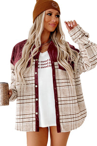 Fiery Red Plaid Patchwork Button-up Shift Shirt Jacket