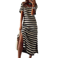 Summer Dresses 2023 Woman Plus Size Dresses For Women Casual Stripe Print V-neck Short Sleeve Loose Long Dress Robe Femme