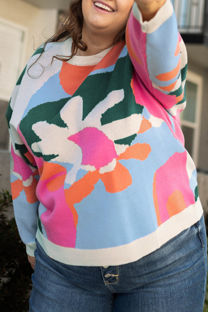 Multicolour Plus Size Floral Drop Shoulder Sweater