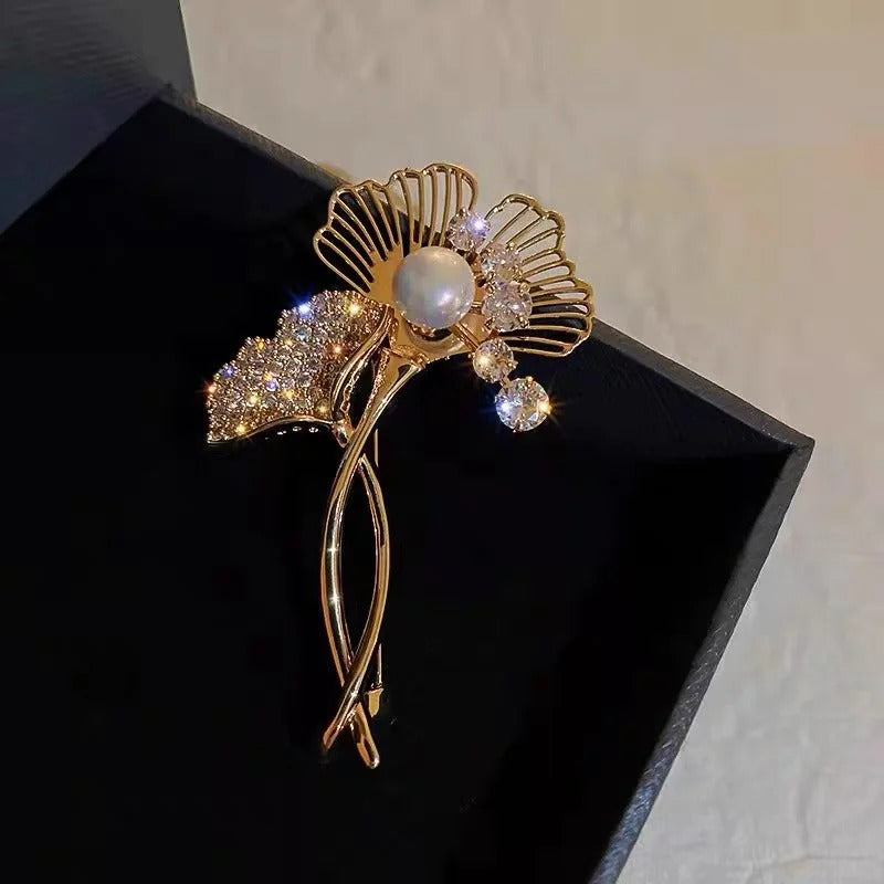 1PC Vintage Temperament Green Jasmine Brooch For Women Crystal Flower Buckle Brooch Dress Clothes Suit Scarf Clip Jewelry Gift