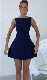 Elegant Sleeveless Backless Slim Fit Mini Dress Women Chic Round Collar A-line Short Dresses 2025 New Ladies Fashion Party Gowns