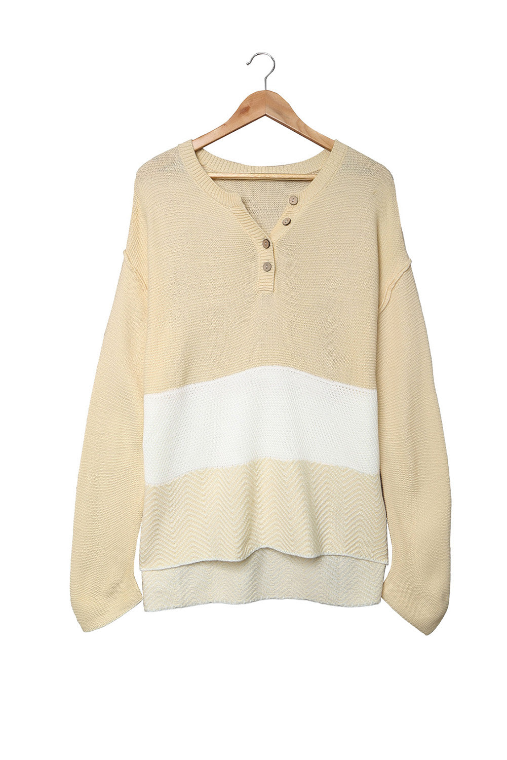 Brown Splicing Buttoned Knitted Long Sleeve Sweater