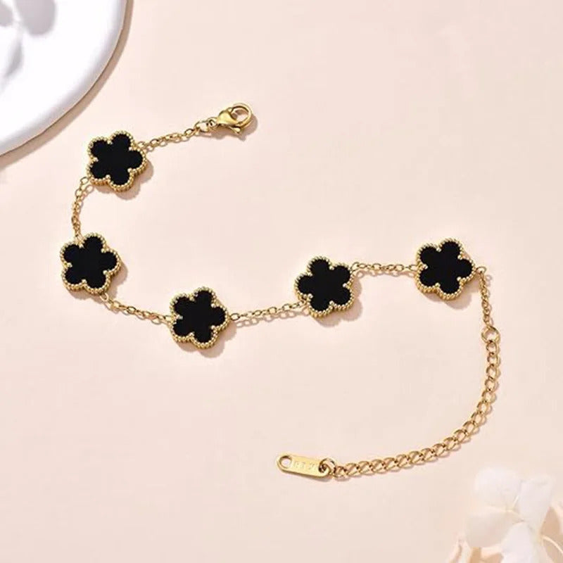 Lucky Clover Women's Hand Bracelets Double Sided Flowers Jewellery Gifts Stainless Steel Bracelet Gold Plated Bracelets Man