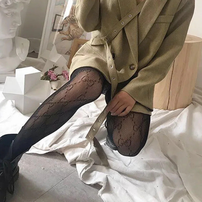 1 Pair of Ladies Flowers Black Silk Jk Fishnet Socks Small G White Moon Bottom Socks Butterfly Thin Sexy Ins Trendy Net Pants