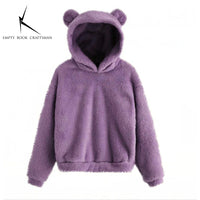 Autumn Winter Women's Hoodies Winter Women Long Sleeve Rabbit Ear Hood Sweatshirt Cute Plush Warm Casual Hoodie Tops