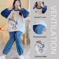 Thickened Warm Flannel Women‘s Sleepwear Coral Velvet Pajamas Winter Cute Cartoon Bear Padded Two Sets Girl Nightwear Loungewear