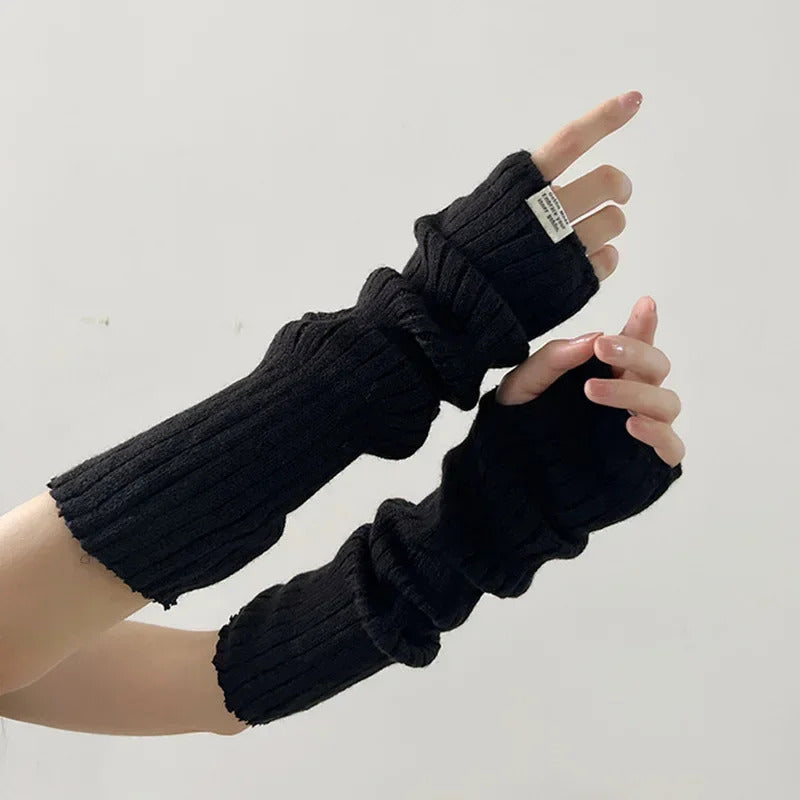 Knitted Woolen Arm Sleeve Fine Long Knitted Fingerless Gloves Warm Riding Soft Female Gloves Autumn Winter Women Arm Warmers