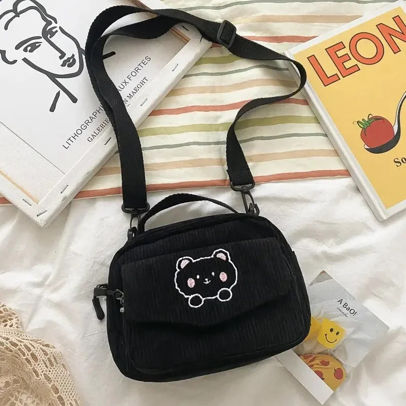 Personalized Teddy Bear Embroidered Diagonal Shoulder Bag, Corduroy Leisure Bag, WOMEN'S Crossbody Bag