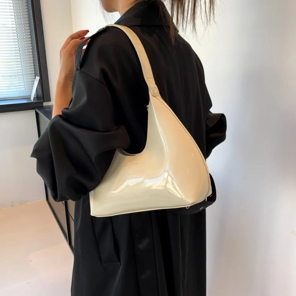 Fashionable Shoulder Bags for Women's Designer Solid Colors Patent Leather Crescent Bag 2024 New Small Handbag Ladies Totes Sac