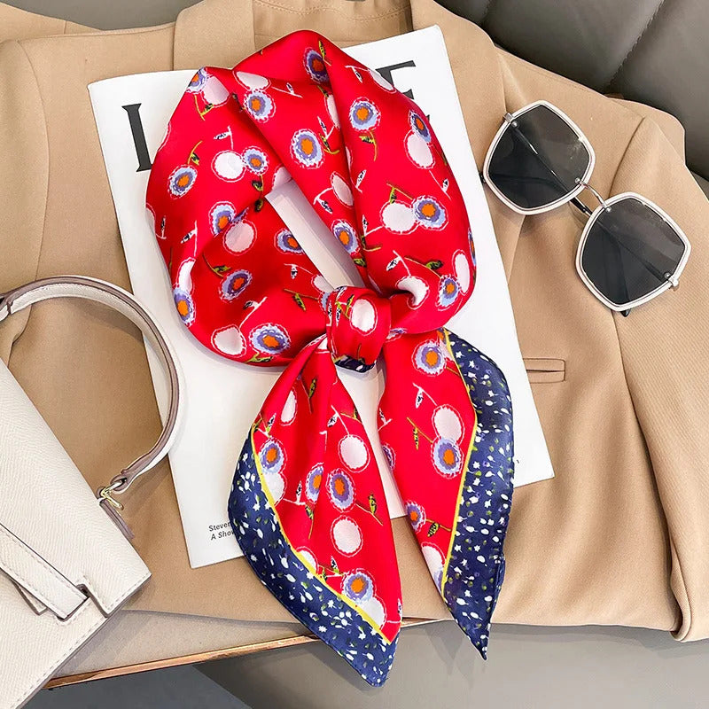 Flower Silk Square Scarf Women Satin Shawl Wrap Hijab Female Hair Band Wrist Luxury Headkerchief 70*70cm Echarpe 2024 Bandana