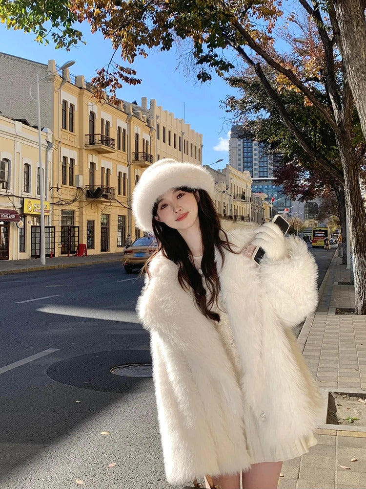 Lautaro Autumn Winter Oversized Loose Casual Luxury Soft Thick Warm Hairy Faux Fox Fur Coat Women Long Sleeve Fluffy Jacket 2024