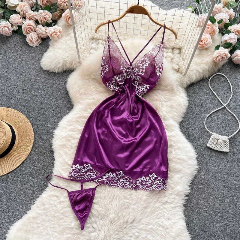 Sexy Slim Chinese Cheongsam Halter Nightwear Lingerie Halter Hollow Tassel Sleeveless Strap Dress Erotic Women Nightgown Pajama