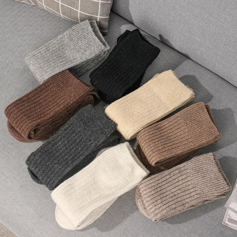 Women Soft Wool Long Socks Autumn Winter Cashmere Solid Knitted Stocking Skinny Casual Knee High Fluffy Warm Thicken Girls Socks