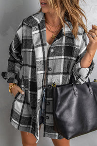 Green Plaid Print Buttoned Shirt Jacket