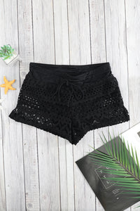 Black Lace Shorts Attached Swim Bottom