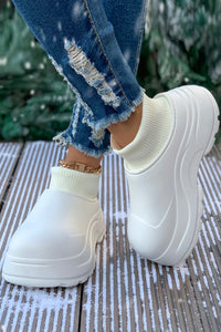 White Waterproof Thick Sole Ribbed Ankle Shoes