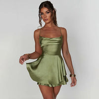 2024 European and American clothing summer sexy fashion new satin backless strap suspender ruffled A-hem dress