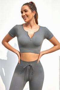 Gray Drawstring Wide Waistband High Waist Yoga Pants