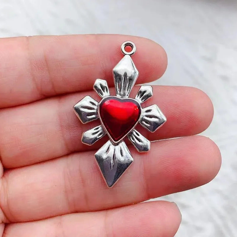 10pcs Mixed Silver Plated Enamel New Gothic Style Sacred Heart Alloy Pendant DIY Charms Earrings Necklace Jewelry Crafts Making