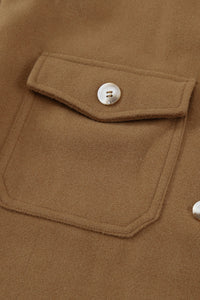 Brown Turn Down Collar Buttoned Baggy Coat with Pocket