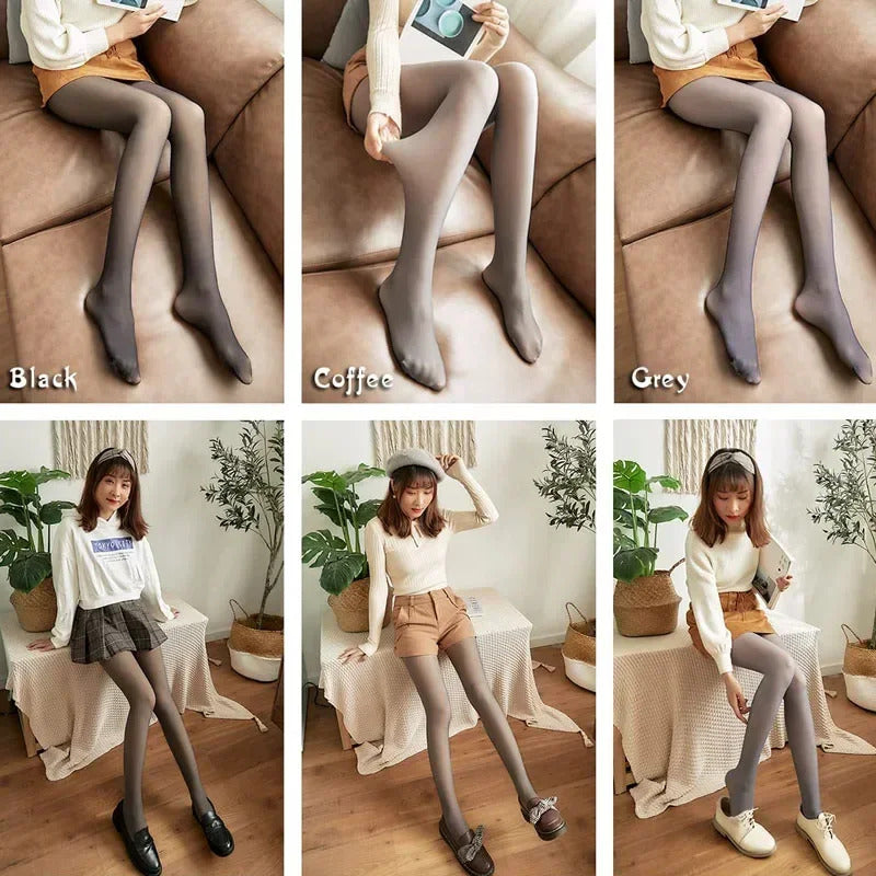 Women's Fleece Tights Ladies Warm Winter Tights Leggings Thick Fleece Panty Fake Translucent Pantyhose Thermal Stockings Woman