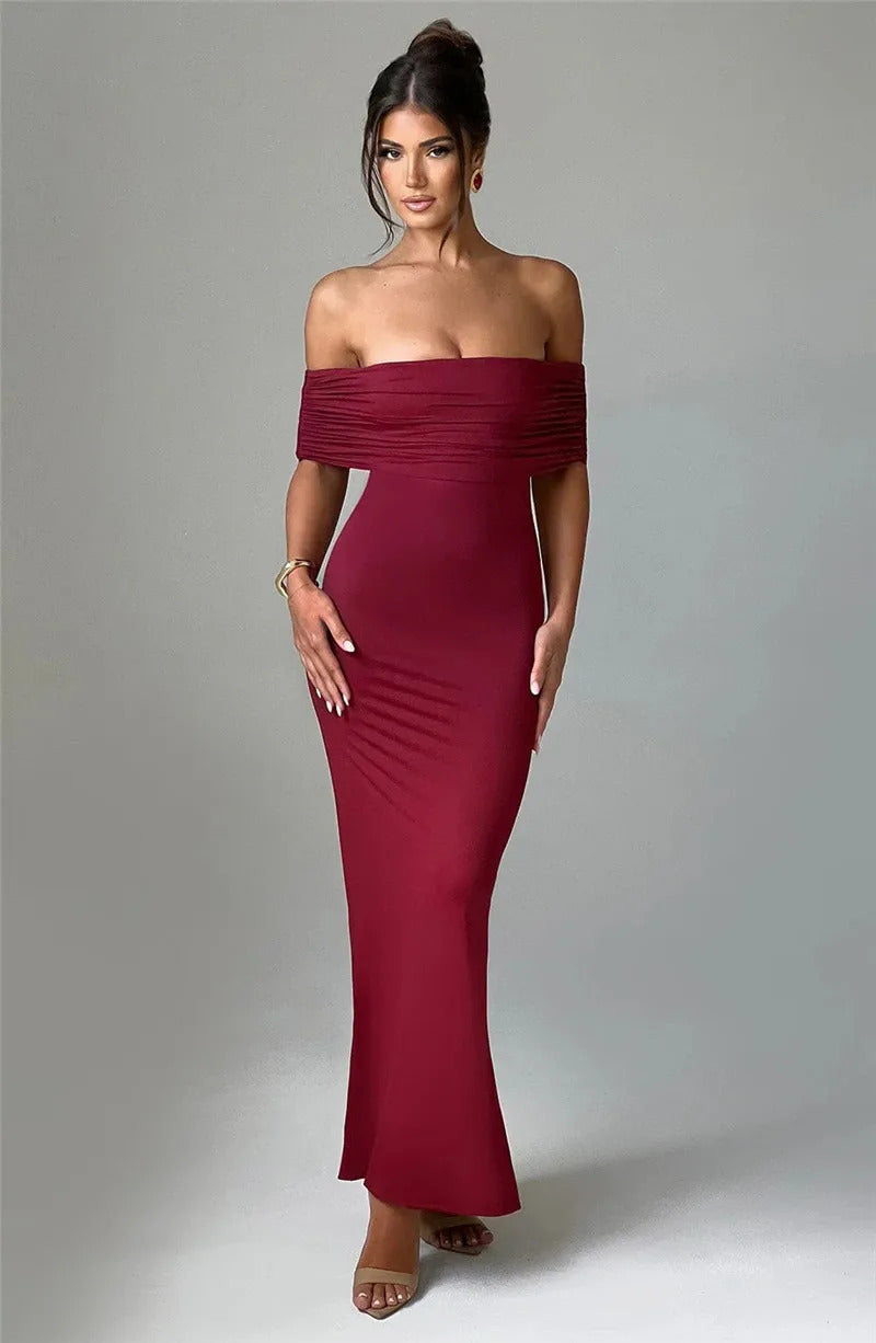 Mozision Strapless Backless Sexy Maxi Dress For Women Black Solid Off-shoulder Sleeveless Bodycon Club Party Long Dress Elegant