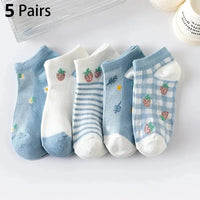 5 Pairs Women's Comfortable Patriotic Mid Calf Socks Cotton Blend, Breathable, Chic Knit Stripe/Star Pattern