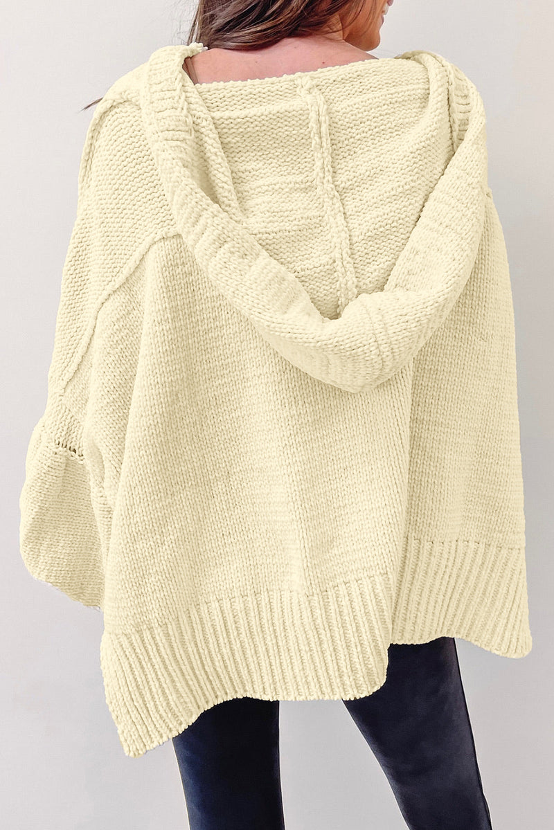 Beige Oversized Balloon Sleeve Hooded Sweater