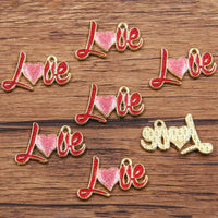 10Pcs 21 Style Mix Size Alloy Metal Drop Oil Valentine's Day Charm LOVE Heart Pendant For Enamel DIY Bracelet Jewelry Making