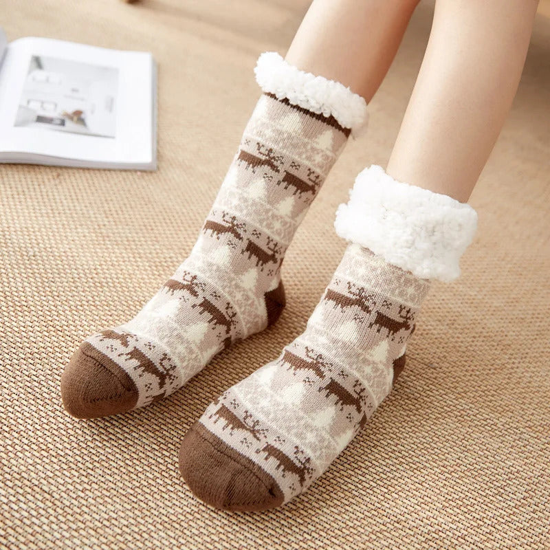 Winter Warm Socks Women penguin Plush Soft Female Non Grip Floor Slippers Short Sock Fuzzy Fluffy Deer Elk Bear Christmas Gift