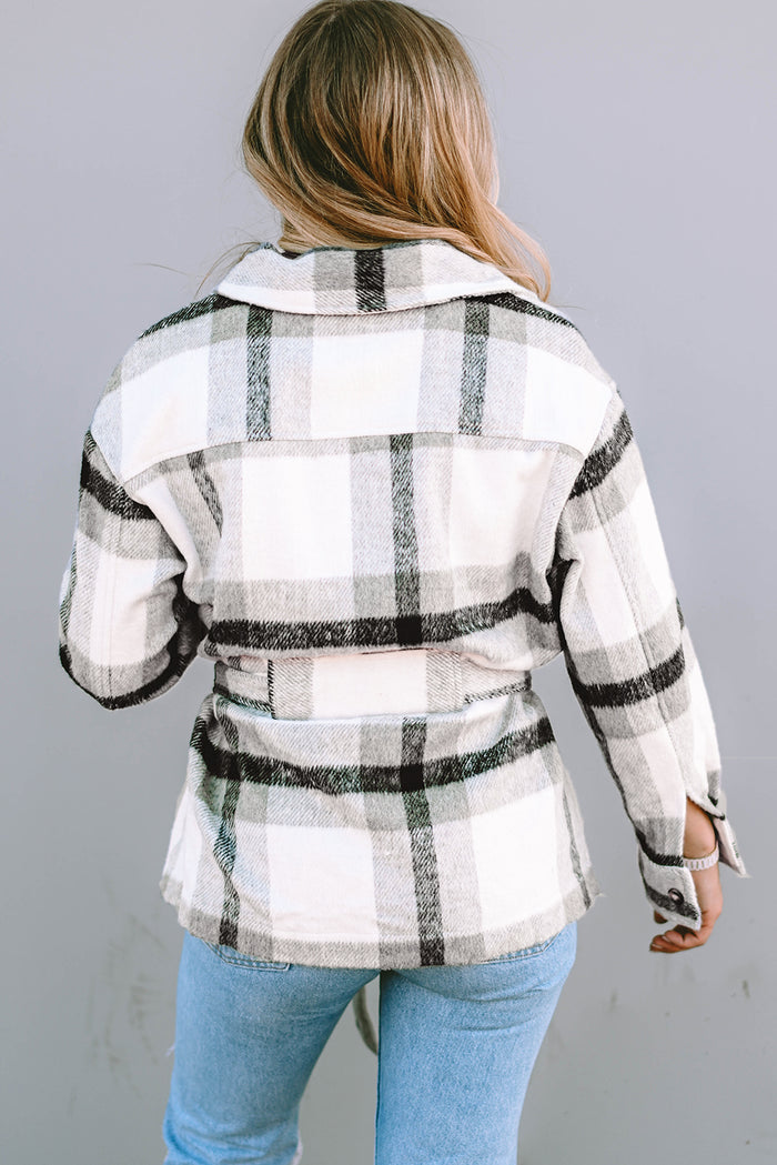 Black Plaid Button-Up Flap Pocket Shacket