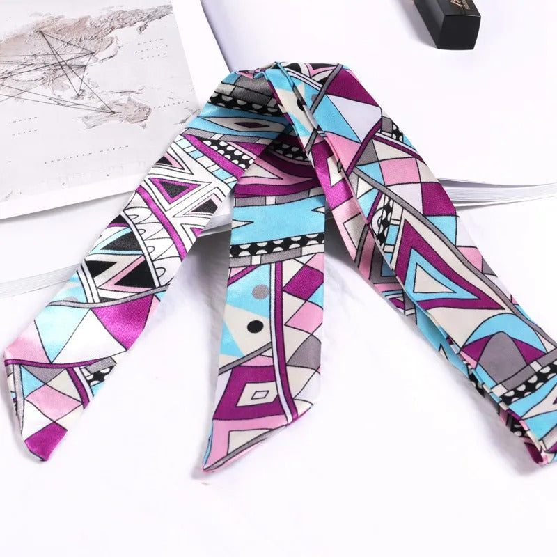 New Print Flower Small Scarf for Women Handle Bag Ribbons Brand Fashion Head Scarf Small Long Skinny Scarves Wholesale Headbands