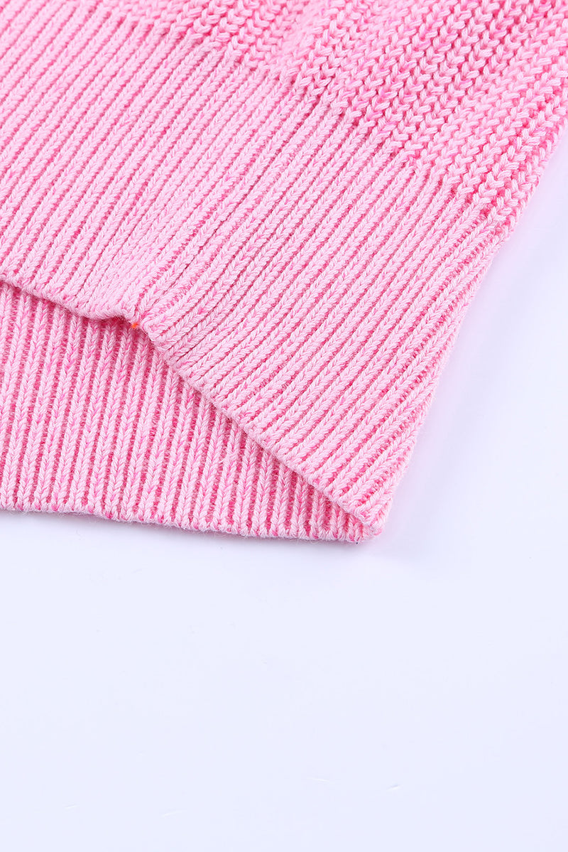 Pink Henley V Neck Hooded Sweater