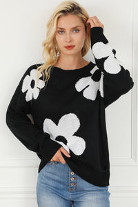 Big Flower Pattern Knit Sweater