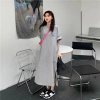 1 Piece plus Size WOMEN'S Loose Split Knee-length T-shirt Dress Casual Simple Fashionable Letter Print Nightgowns