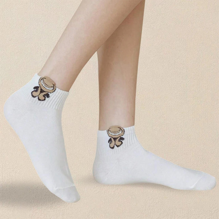 5/10/20 Pairs Women Cartoon Teddy Bear Patterned Ankle Socks Versatile Fashionable Creative Breathable Comfortable Casual Socks