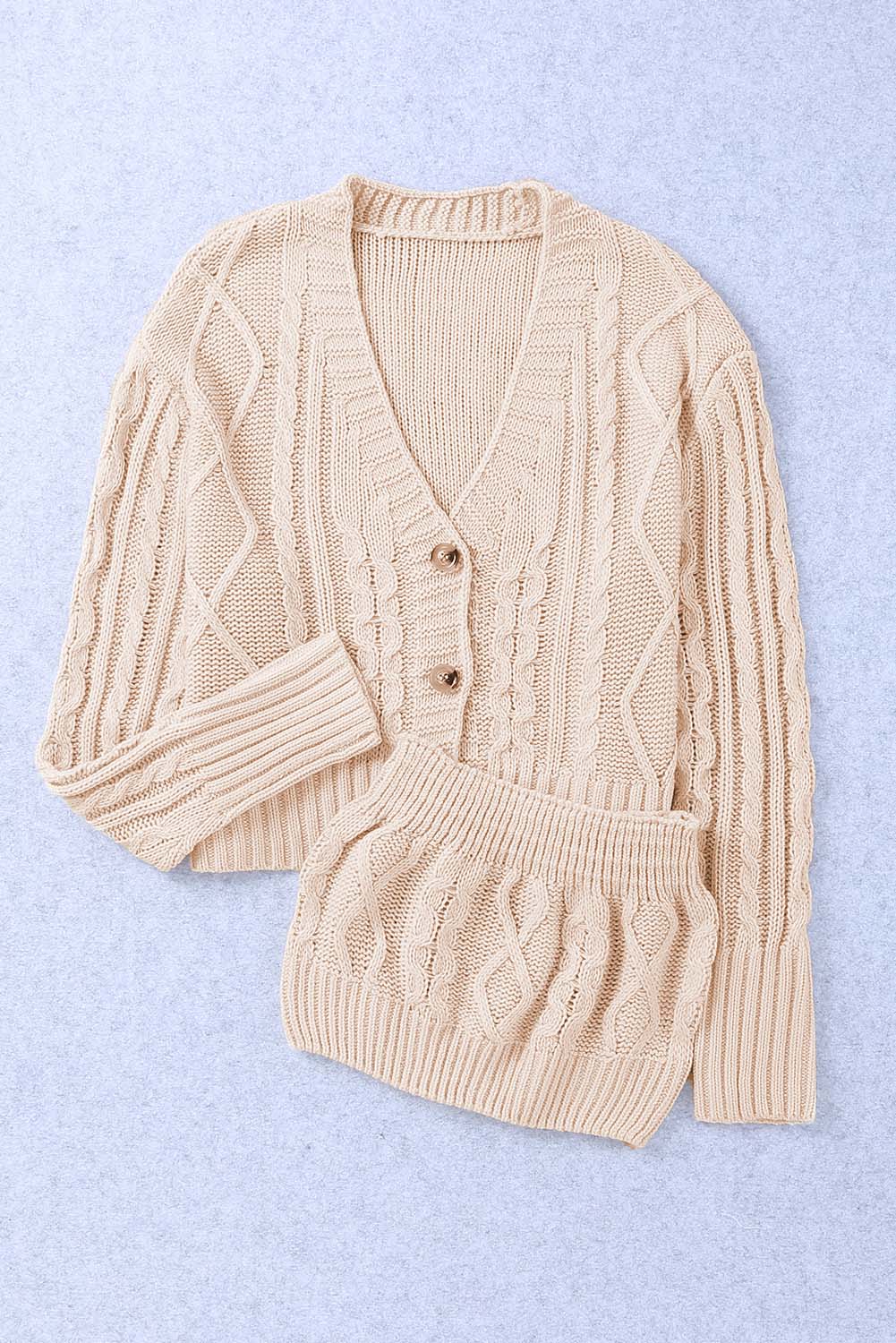 Apricot Cable Knit Crop Cardigan With Camisole