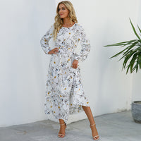 Women Maxi Dresses Sping Autumn Bohemian Casual Full Sleeve High Waist Beach Woman Chiffon Dresses Floral Vestidoes Long Dress