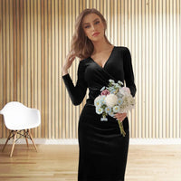 Lady Holiday Christmas Dress Elegant vintage velvet autumn Winter  V-neck long sleeve stretch waist length dress Party Dress