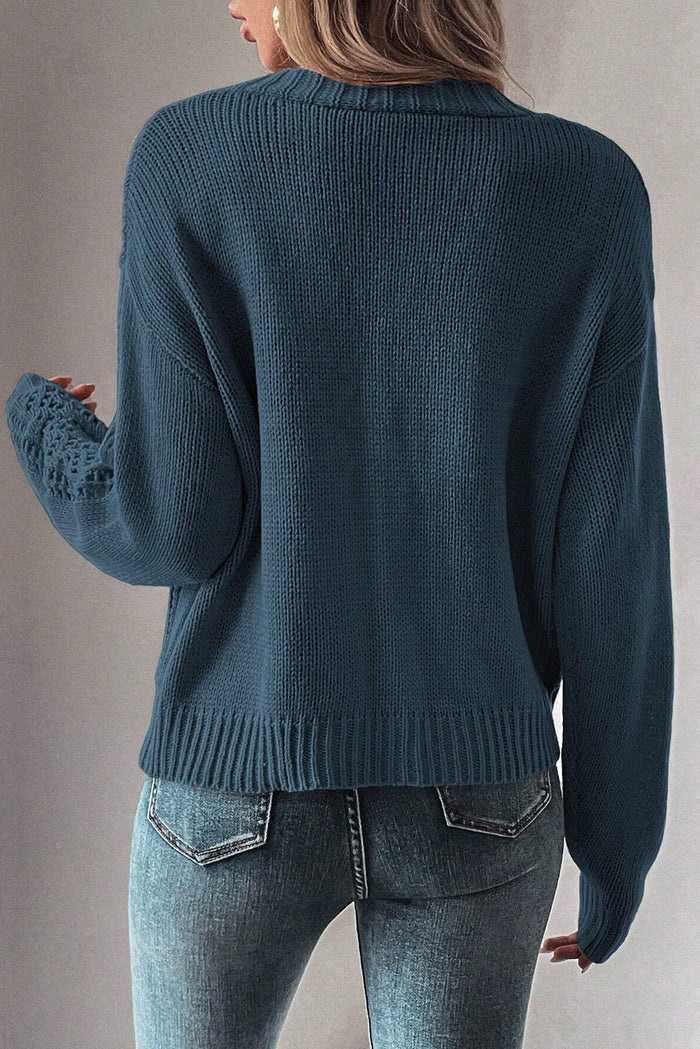 Real Teal Open Knit Drop Shoulder Sweater Cardigan