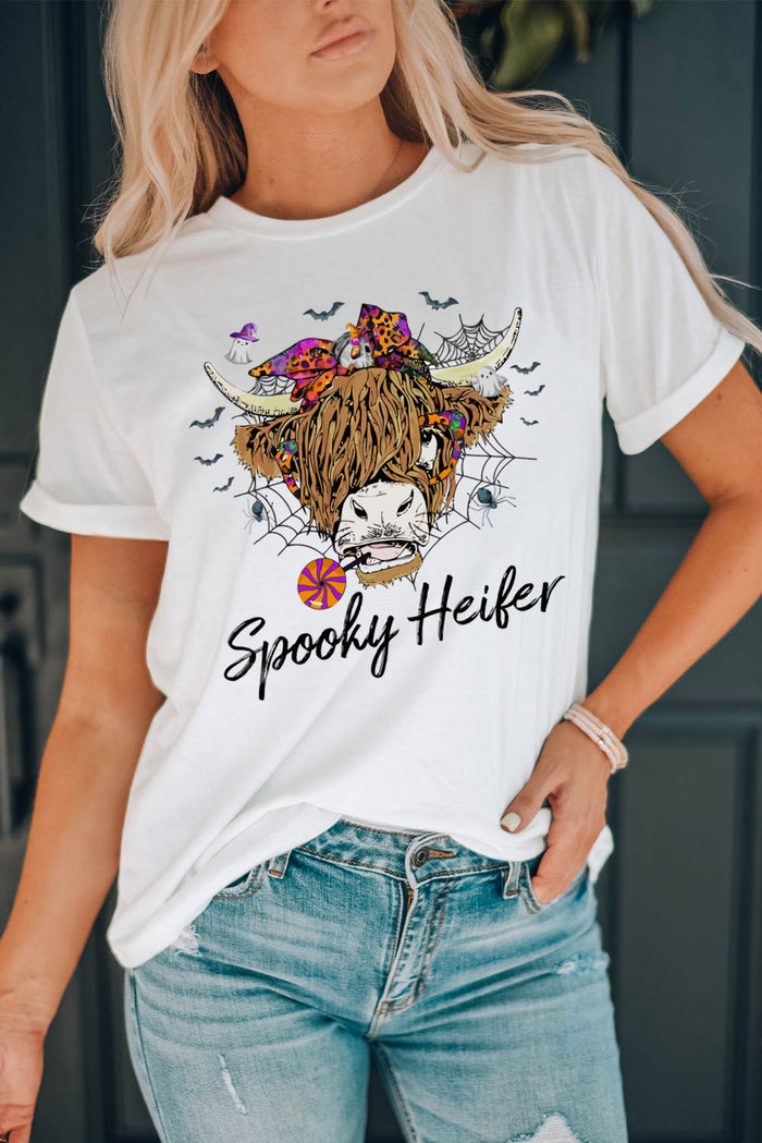 White Spooky Heifer Halloween Graphic T Shirt