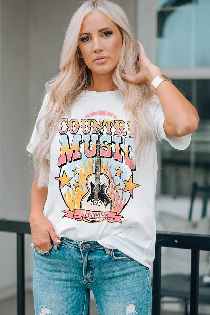 White COUNTRY MUSIC NASHVILLE Graphic Tee