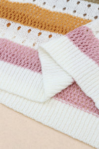 Tan Striped Hollowed Knitted Loose Sweater