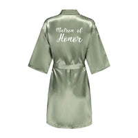 Grass Green Women's White Letter Bride Bridesmaid Short Satin Robes for Wedding Party Getting Ready