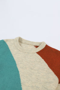 Gray Colorblock Ribbed Trim Round Neck Sweater