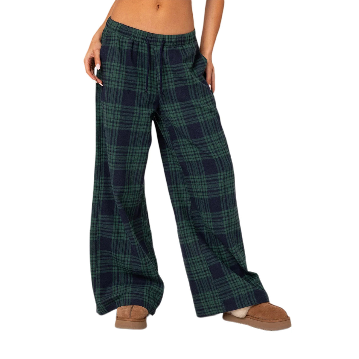 Women Y2k Oversize Pants Lounge Bottoms Fashion Plaid Casual Pants Elastic High Waist Casual Pockets Pajama Pants Homewear