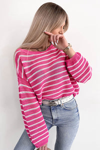 Rose Drop Shoulder Contrasting Striped Sweater