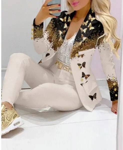 New 2025 Formal Office Pant Sets Women 2PCS Double Breasted Solid Blazers Jacket and Pants Two Pieces Set Female Pant Suits Sets