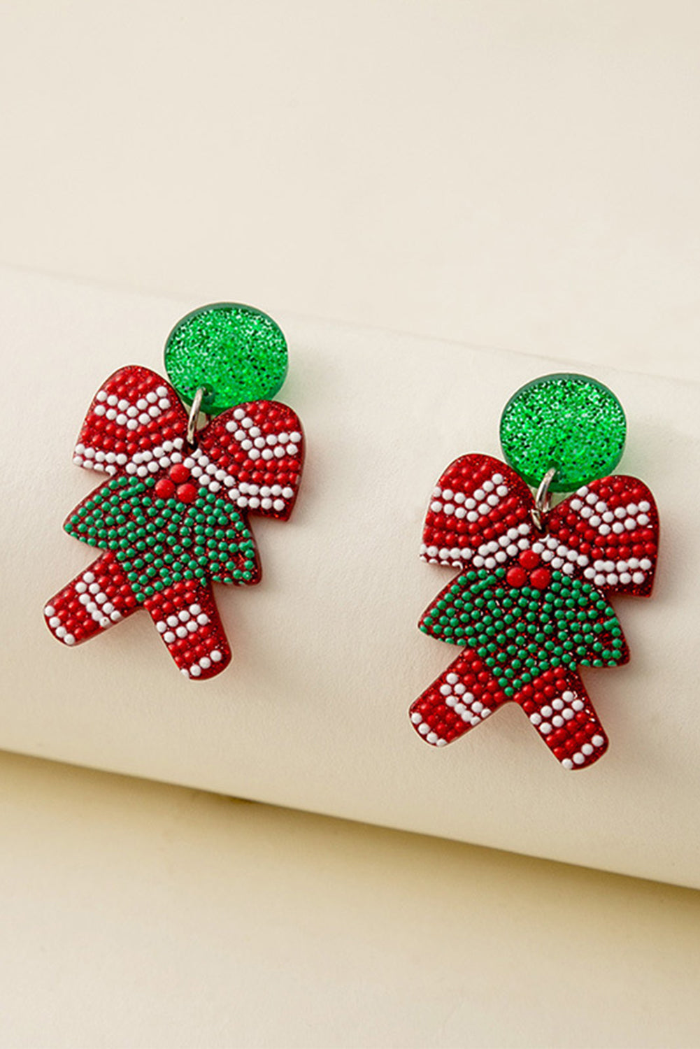 Bright Green Cane Christmas Acrylic Earrings