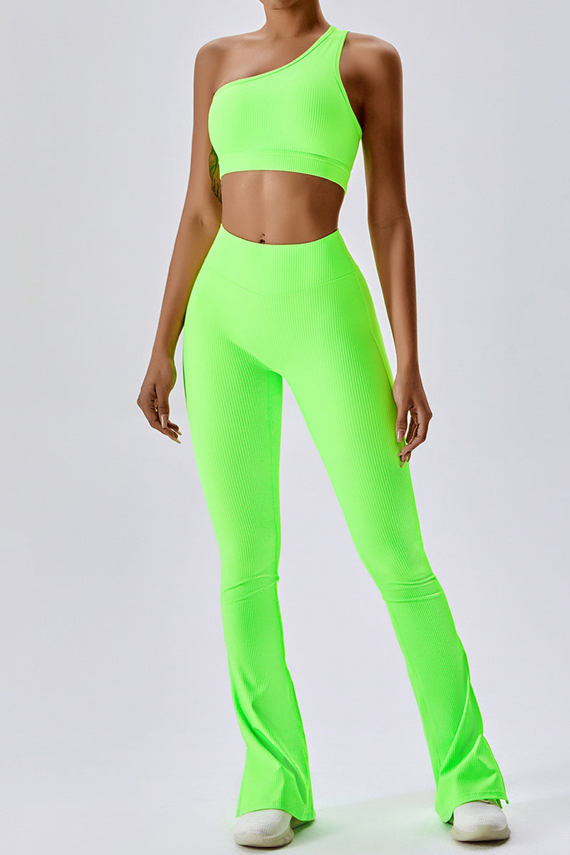 Light Green One Shoulder Split Bottom 2pcs Active Set